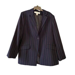 Rena Rowan Womens Pinstripe Black Blazer Size 18 Single-Button 99% Polyester/Ray